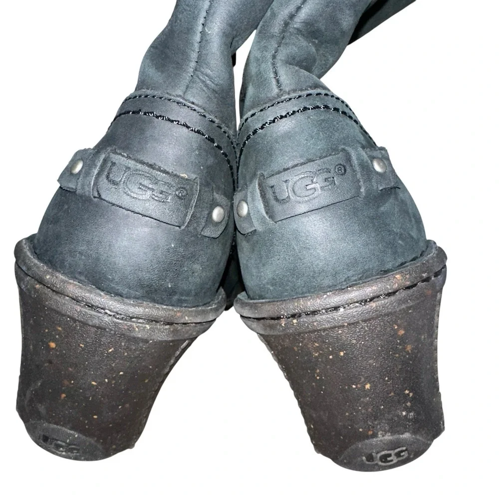 UGG Skyfall Suede Wedge Ankle‎ Boots Black Sheepskin Lined Women's 8 1006145